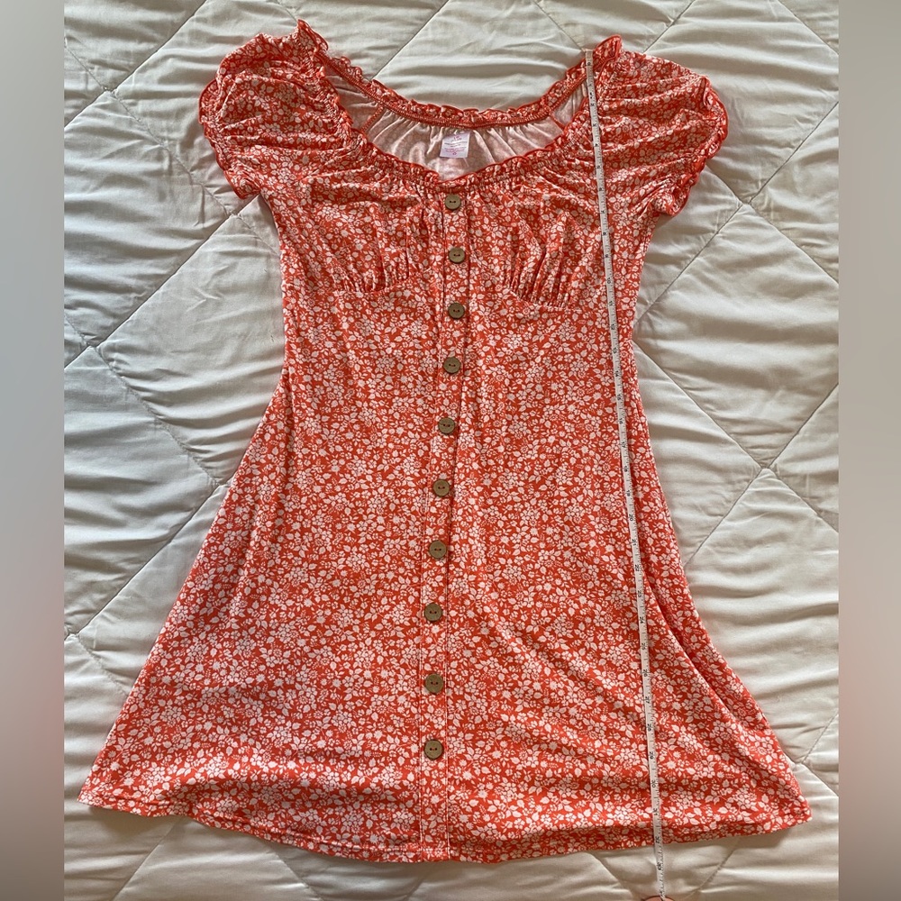 NO BOUNDARIES Orange & White Button Mini Dress